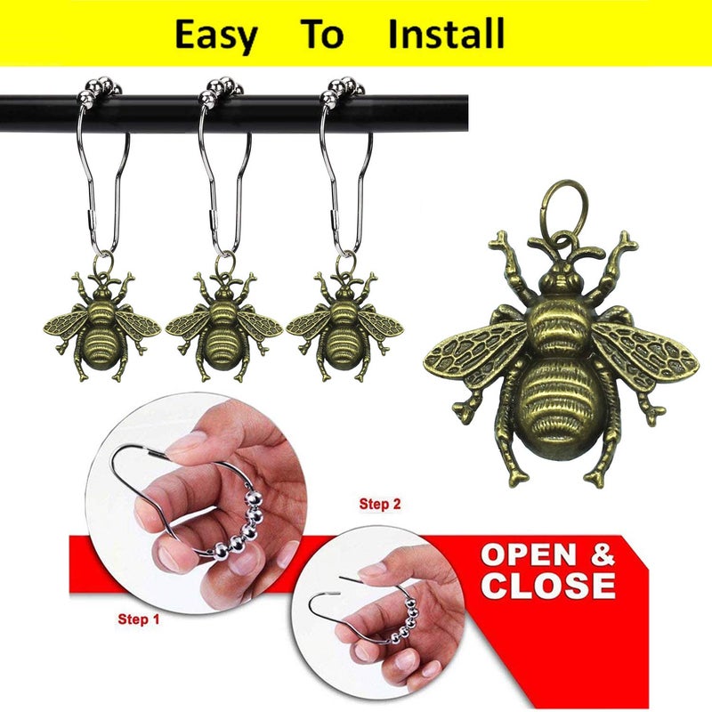 ZILucky Set of 12 Bee Shower Curtain Hooks Rings Garden Insect Flowers Spring Theme Bathroom Decor (Bronze) - Image 5